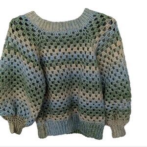 Handmade crochet sweater, balloon sleeve Crew neck,